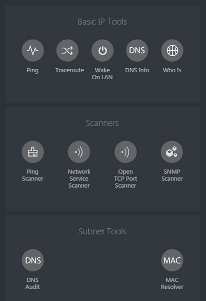 NetCrunch Tools is a completely free toolkit for network professionals, featuring Ping, Traceroute, Wake OnLAN, DNS Info, Who Is, Ping Scanner, Service Scanner, Open TCP Port Scanner, SNMP Scanner, DNS Audit and Mac Resolver in one.