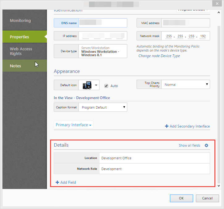 Custom fields in NetCrunch