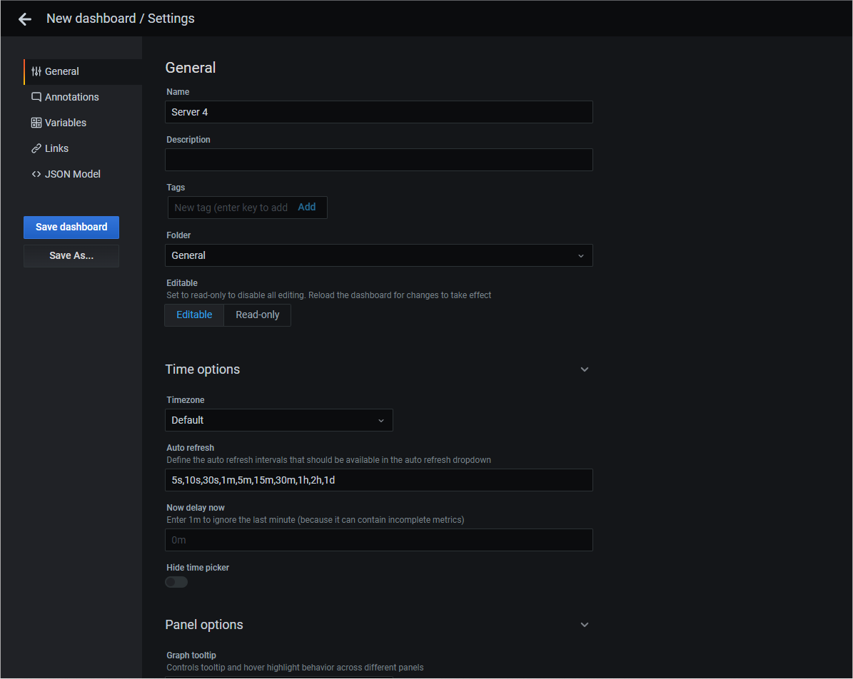 Saving new Dashboard in GrafCrunch
