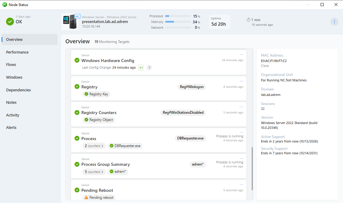 Windows registry monitoring