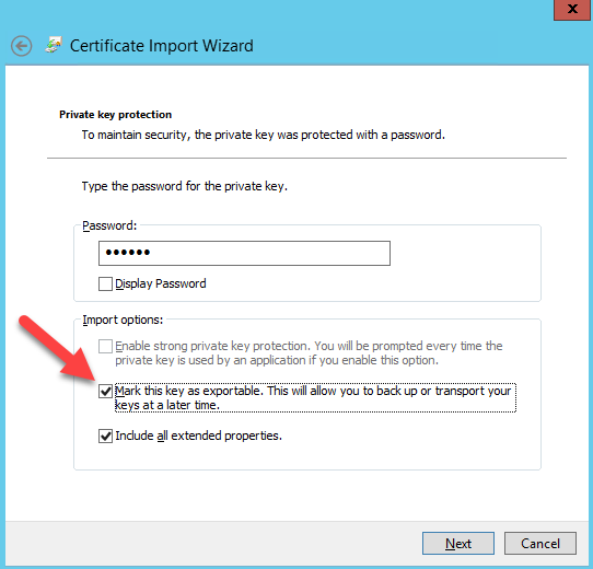 importing exportable private key