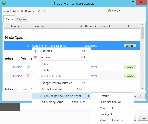 Assign the alerting script for LiveAgent